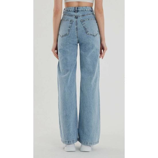 Свободные джинсы из синей лайкры в стиле 90-х с супер высокой талией, брюки-палаццо, брюки из турецкого денима