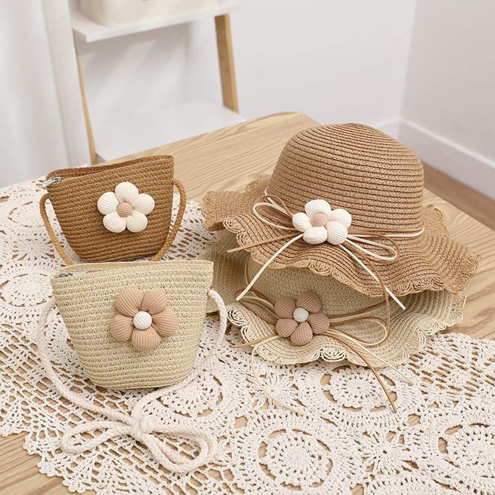 Breathable Sun Hat UV Protection Beach Cap Outdoor Kids Straw Cap Bag  Children Girls