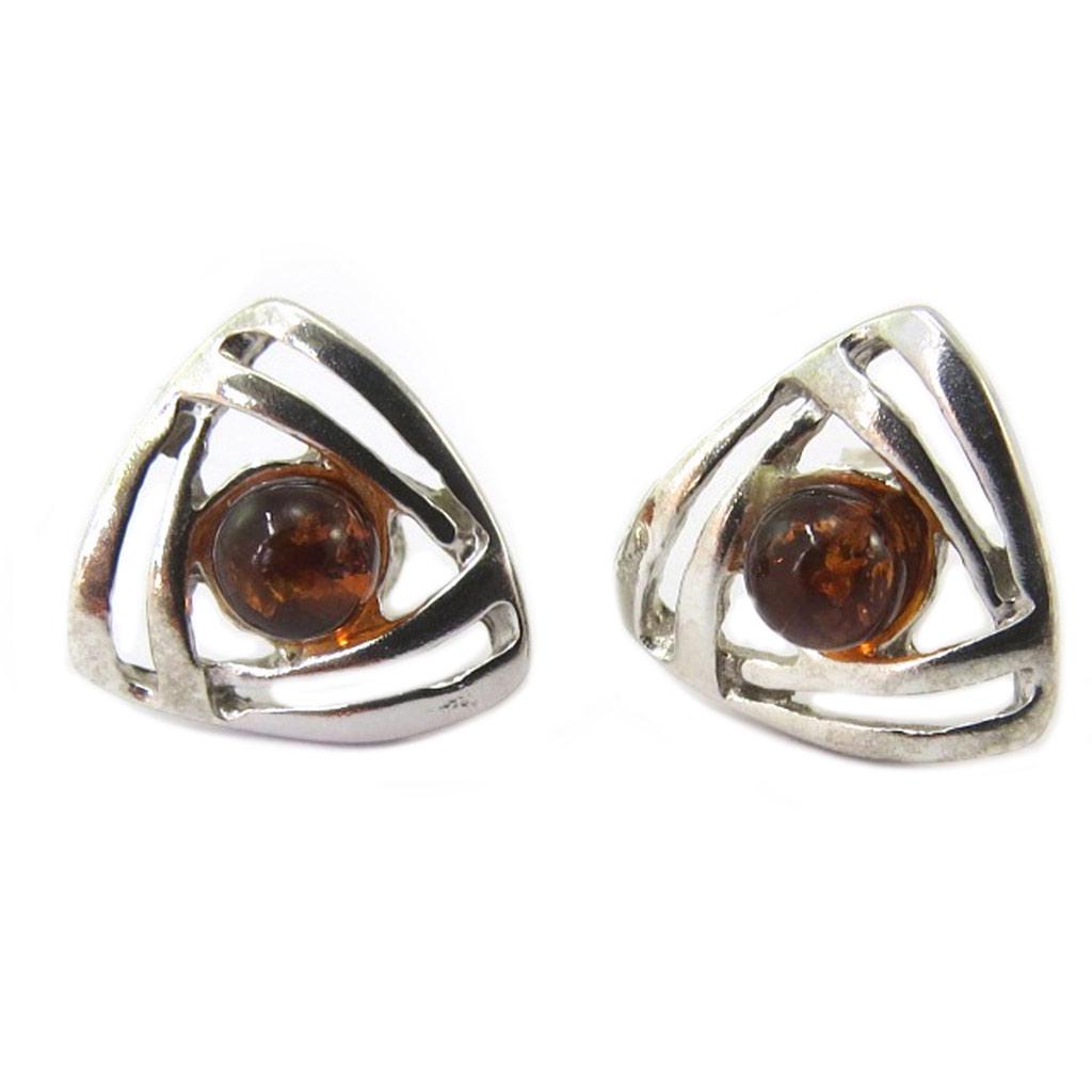 Les Trésors De Lily [P3308] - Cognac Amber 'Inspiration' Silver Earrings (rhodium-plated)