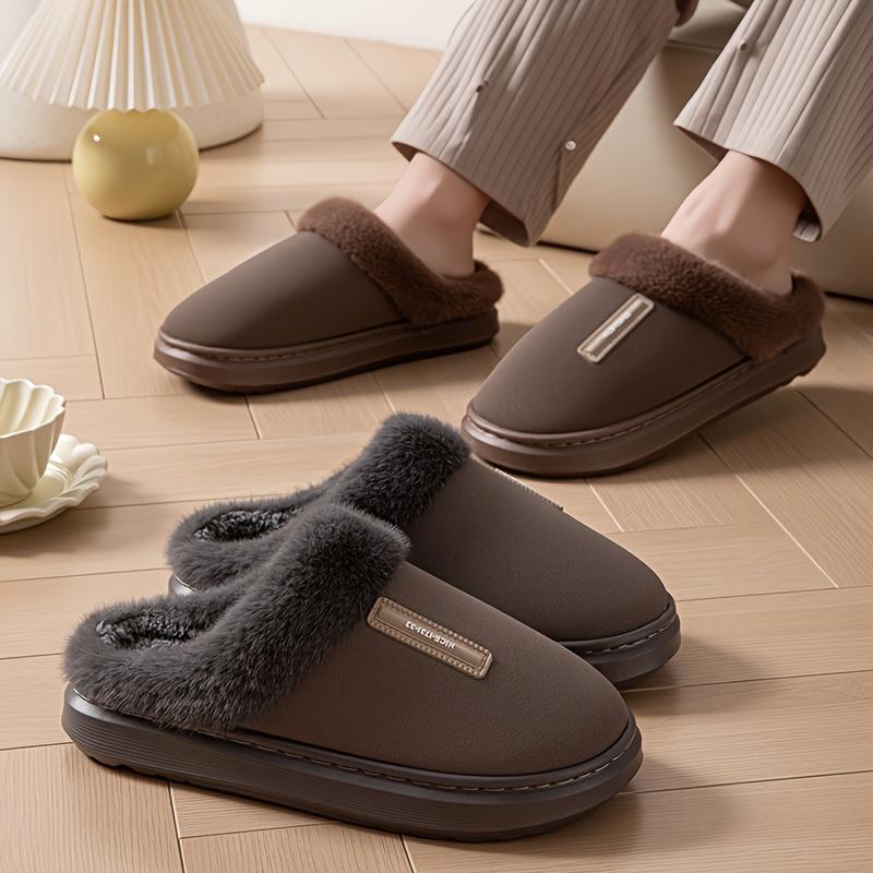 Простые домашние плюшевые теплые мужские тапочки, а также износостойкая нескользящая обувь на толстой подошве, унисекс, осенне-зимние, с плюшевой подкладкой, для дома