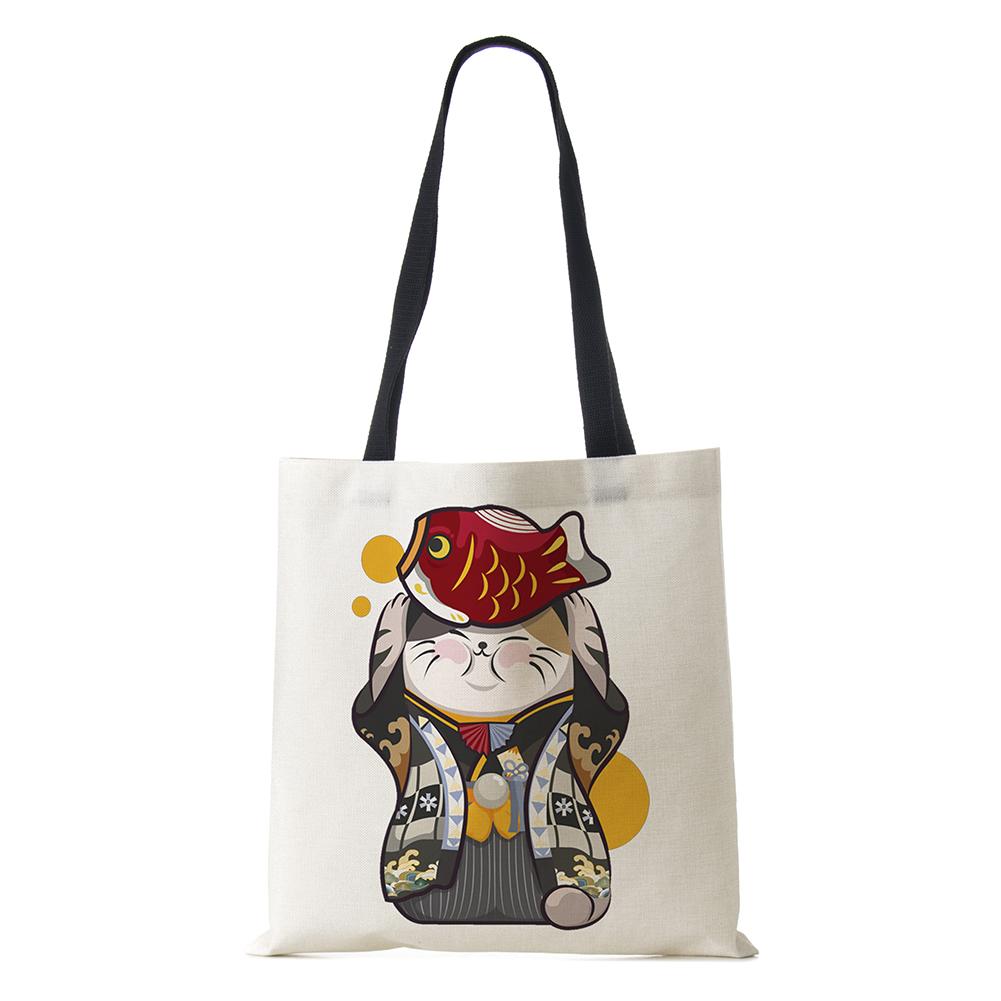 Cat Cartoon Shoulder Bag 2022 Japanese Shopping Reusable Canvas Tote Bag Women High Capacity Simple Casual Folding Handbag KTY