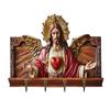 Yousheng Wall Mount Key Holder Wooden Carving Jesus Themed Key Organizer Multi-purpose Home Office Entryway Decorative Key Hanger Rack