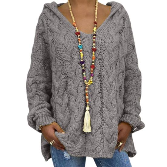 Женский свитер с капюшоном, длинный рукав, скрученная текстура, свободный свитер, однотонный, свободный крой, ребристые манжеты, трикотажные топы