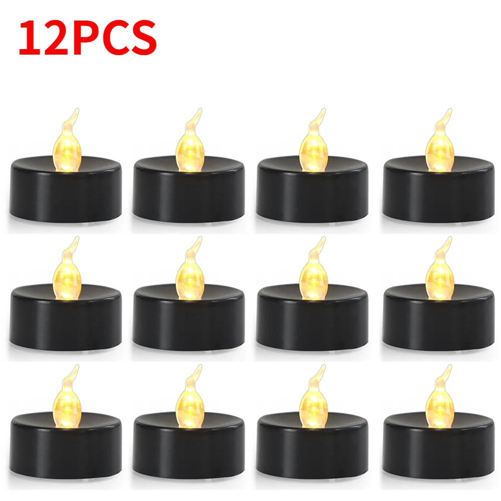12/1PCS LED Electronic Candles Black Flameless Battery Operated Candle Lamps Halloween Xmas Wedding Party Decoration Lighting