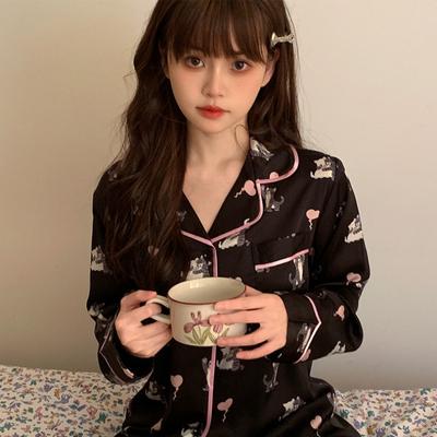 Пижама из ледяного шелка женская весна и осень тонкая верхняя одежда большого размера летний комплект домашней одежды