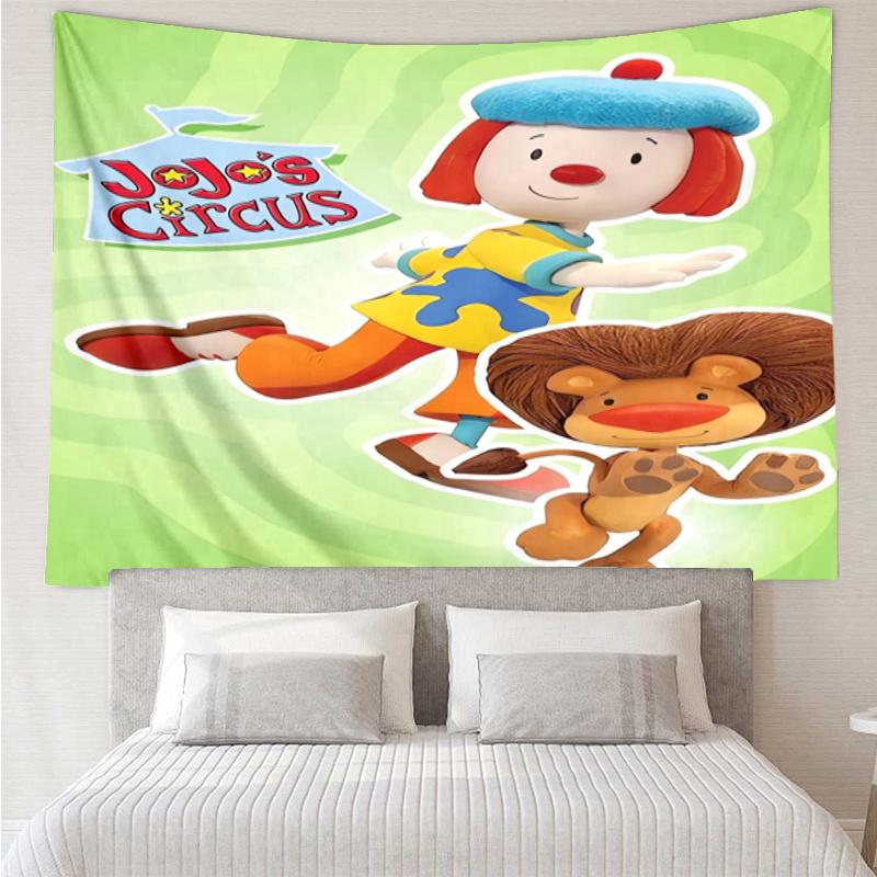 JoJo's Circus Print Tapestry, Backdrop, Easy Setup, Ideal for Bedroom, Office & Living Room, with Aesthetic Wall Hanging Decor.