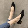 Women's Summer Footwear Low Heel Elegant Shoes for Woman 2024 Pointed Toe Black Square Heels Y2k Beau Today Genuine Mark Dress E