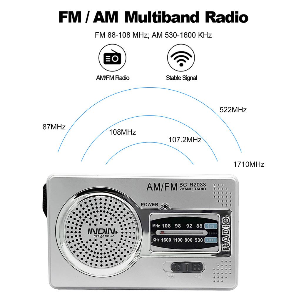 INDIN BC R2033 Мини AM FM Радио 2-диапазонный радиоприемник Портативное карманное радио Встроенный динамик с разъемом для наушников