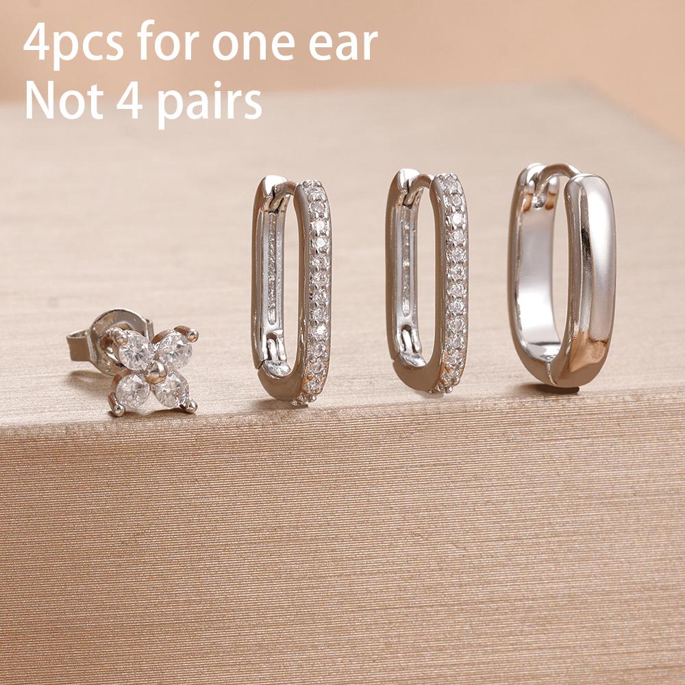 4PCS Fashion Star Moon Stainless Steel Zircon Stud Earrings Set For Women 114K Gold Plated Earring Classic Huggie Daily Jewelry