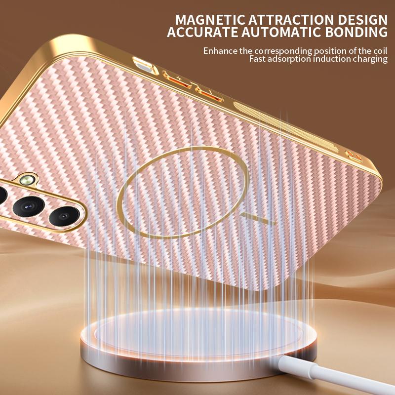 For Samsung Galaxy A35 5G Phone Case Carbon Fiber Textured Electroplated TPU Back Cover