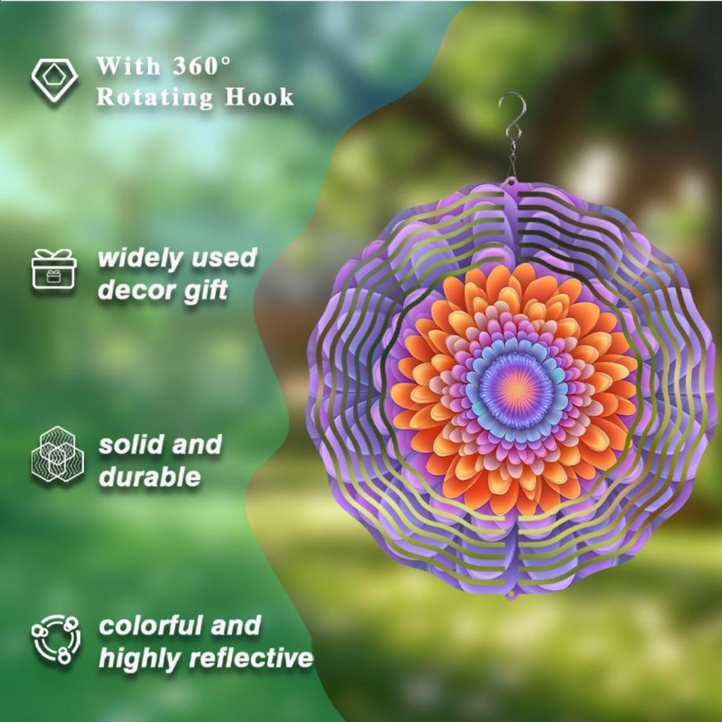 Металлический ветряной спиннер 10 дюймов, садовый декор, подвесная музыка ветра, крючок с вращением на 360 градусов, не требует батареек, художественный дизайн для улицы, все сезоны