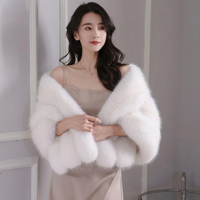 Imitation fur shawl women's autumn and winter imitation mink hair fox fur collar dress cheongsam cape short coat