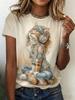 Женский летний модный топ с коротким рукавом Sweetwear Милый принт с рисунком кошки Повседневный наряд для свидания Футболки Женские футболки Одежда Женская