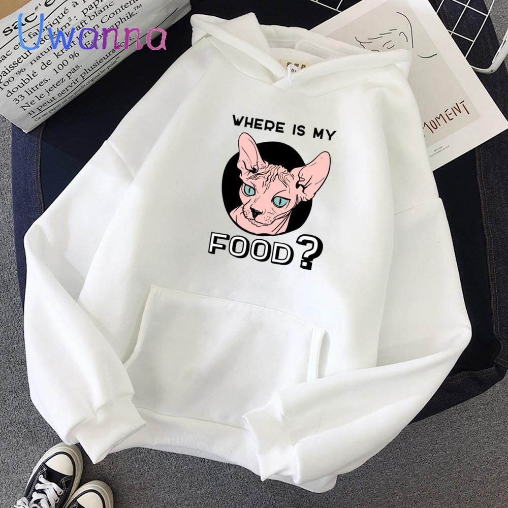 Pink Hoodies Woman Harajuku Animal Sphynx Cat Kungdom Long Sleeve Y2k Tops Winter Loose Hoodie Print Sweatshirt Women Clothes