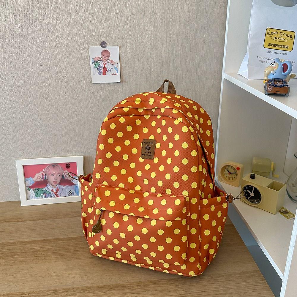 Multicolored Polka Dot Backpack Sweet Student School Bag Cute Lace Trim Rucksack Daily
