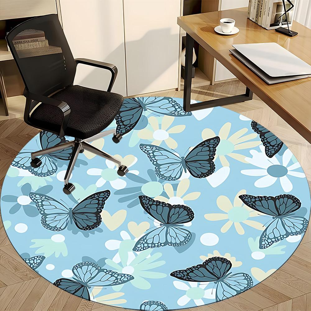 1pc Butterfly FloralChair Carpet for Office, Indoor Non-Slip Washable Polyester Fiber Carpet, Mat For Office, Machine Washable