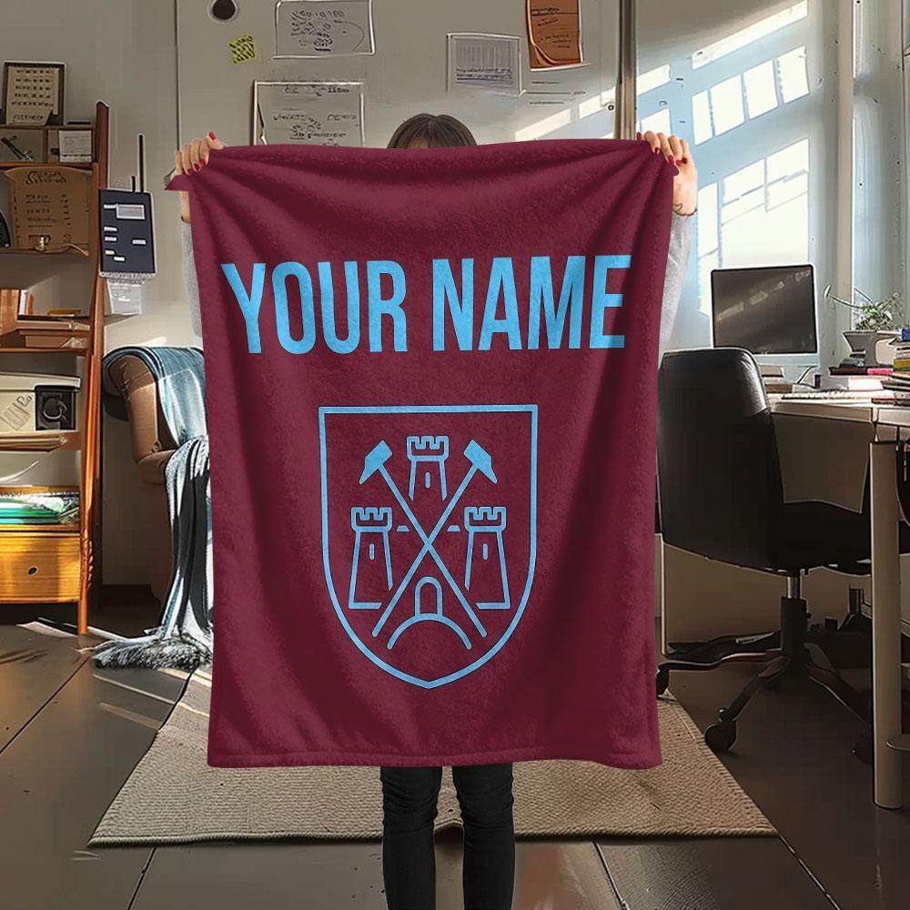 Custom Name,West Ham United Printed Flannel Blanket, soft throw for bedroom sofa, washable, Christmas present, great gift.