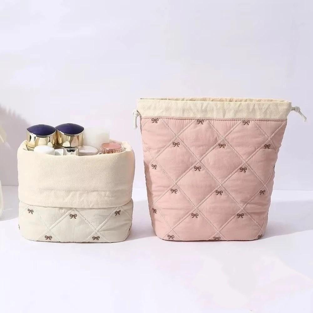 Large Capacity Cosmetic Storage Bag Bowknot Printed Sundries Organizer Home Table Organizer