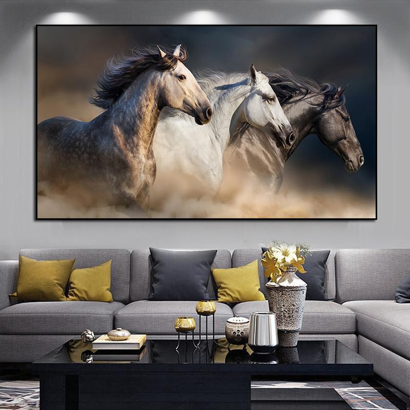Три бегущие лошади Картина на холсте Искусство животных Постеры и принты Современная живопись Настенные картины для гостиной Домашний декор
