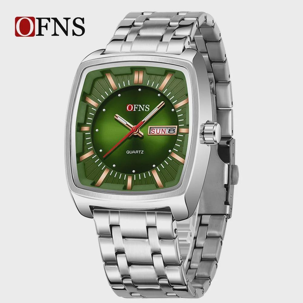 OFNS Квадратный механизм Водонепроницаемые мужские наручные часы Отображение даты и дня недели Мужские часы Роскошные кварцевые мужские часы
