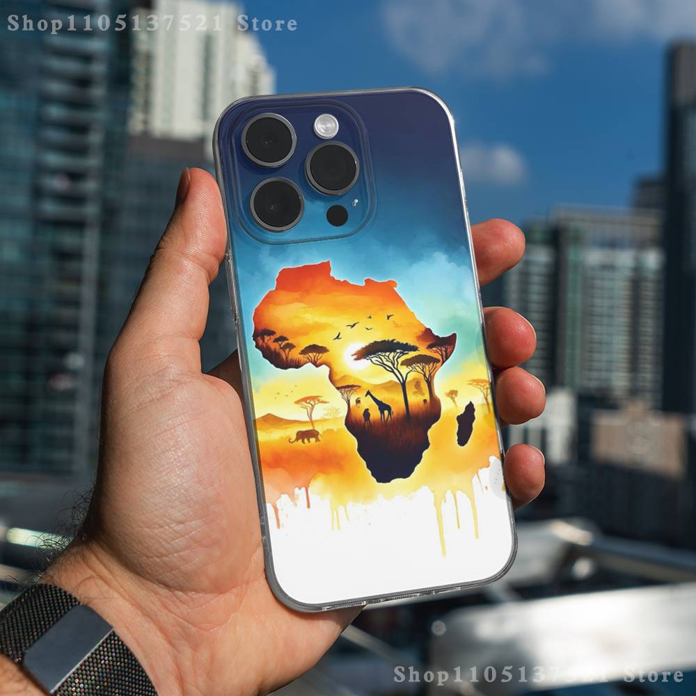 Africa Map Art Phone Case For iPhone 17,16,15,14,13,12,11 Pro,Max,Plus,XR,Mini,E Clear Full-coverage Soft Cover