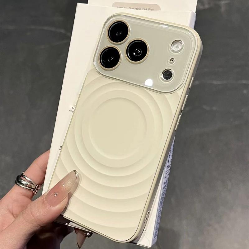 Luxury Solid Color Glossy Camera Case For iPhone 17 16 15 Pro Max For Magsafe Magnet Liquid Wave Pattern Shockproof Candy Cover