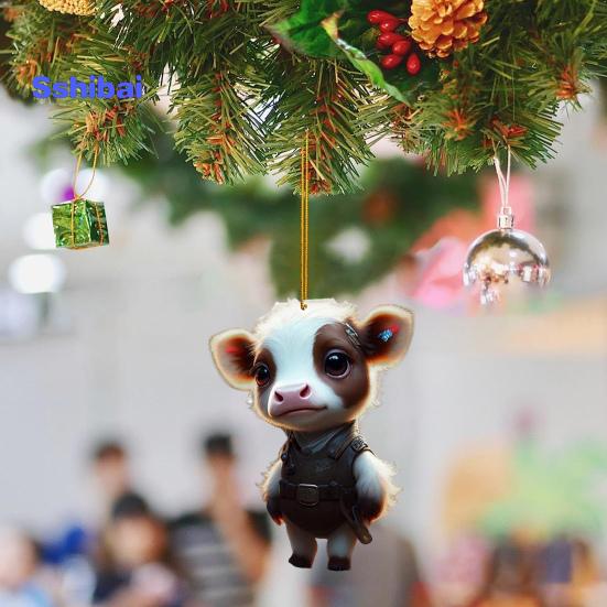 Милый мультяшный хайлендский коровий автомобильный кулон, акриловый художественный ремесленный орнамент, прекрасный автомобиль, зеркало заднего вида, украшение для дома, Рождественская елка, подвесное украшение, подарок