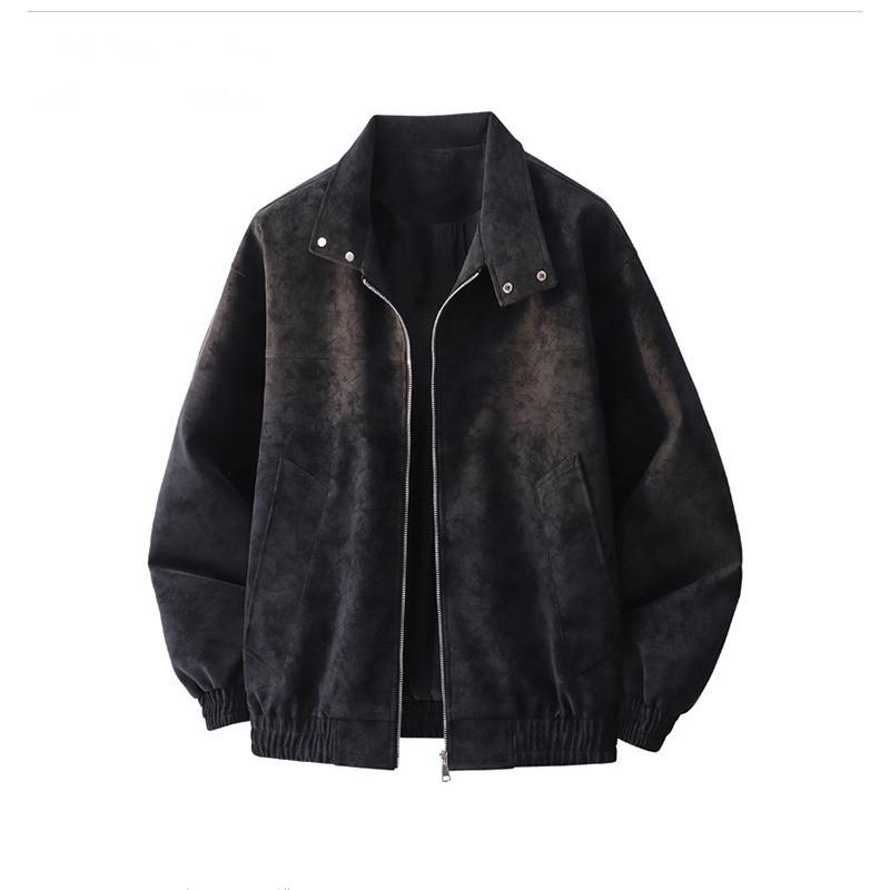 Мужская модная кожаная куртка-бомбер в американском стиле - Свободный крой, отложной воротник, короткий мотоциклетный дизайн для осени