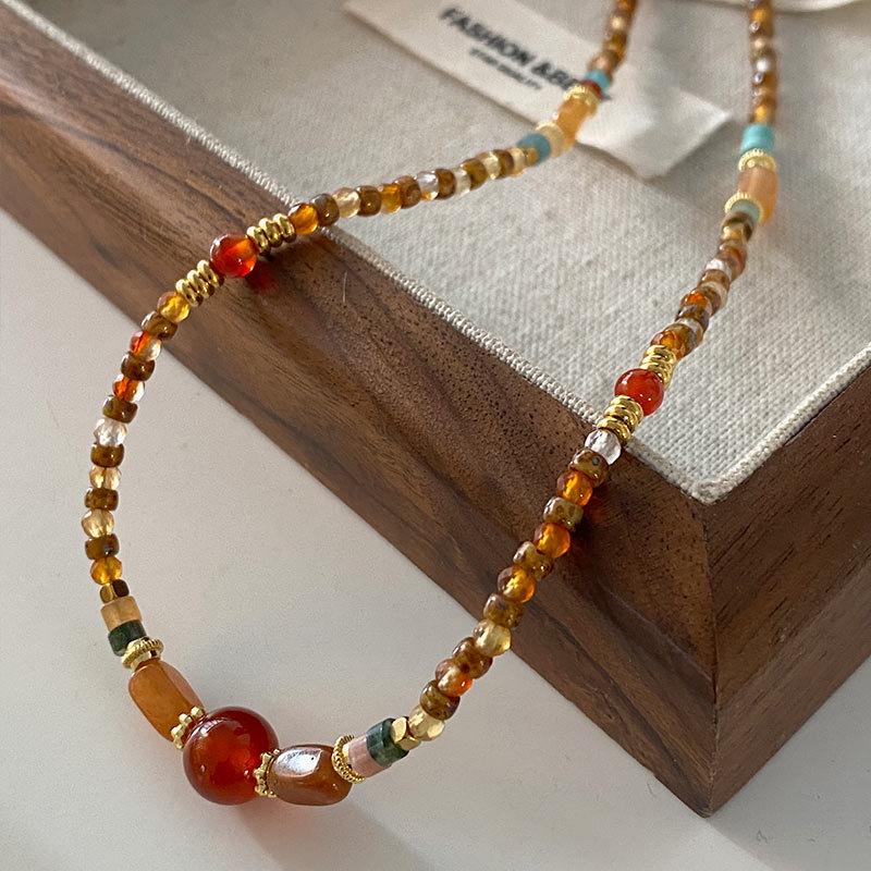 Натуральный пресноводный жемчуг и тигровый глаз богемное ожерелье - осенне-зимняя французская ретро ключичная цепочка для женщин