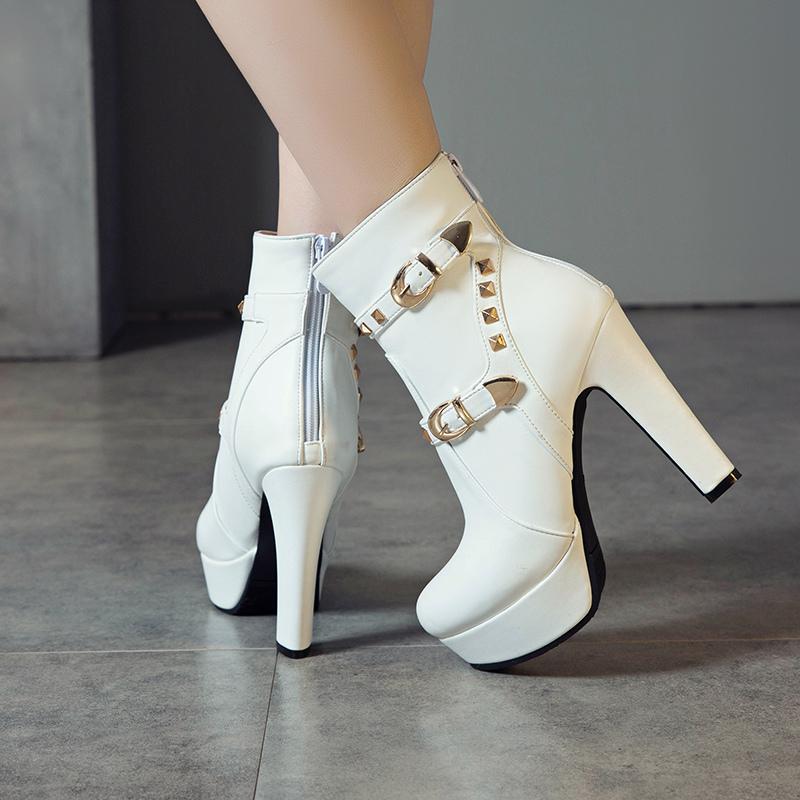Модные женские ботильоны на платформе, сексуальные ботильоны с заклепками для женщин, красные, желтые, белые, черные, короткие, туфли для вечеринок, женская обувь больших размеров
