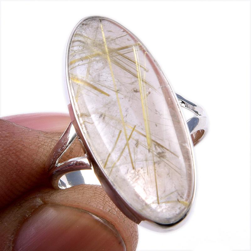 Кольцо из стерлингового серебра 925 пробы с натуральным золотым рутилом S.9 D9S98