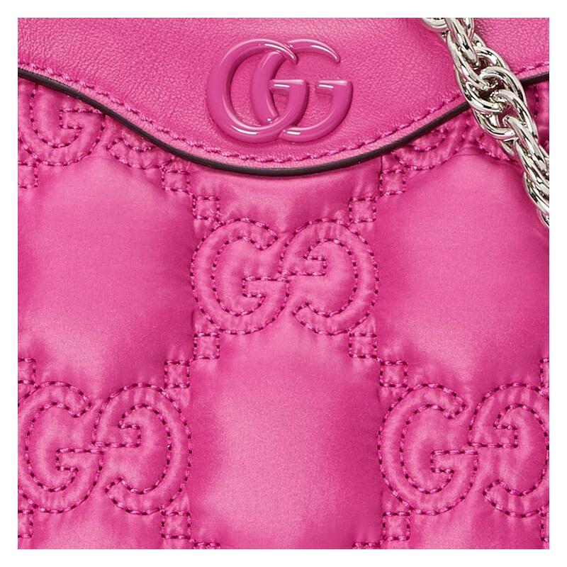 Gucci GG Matelassé Тональный Логотип Цепь Холст Двойной Плечевой Ремень Кожаная Сумка-Маджонг Подмышечная Сумка Наплечная Сумка Сумка Через Плечо Женская Фиолетово-Красная