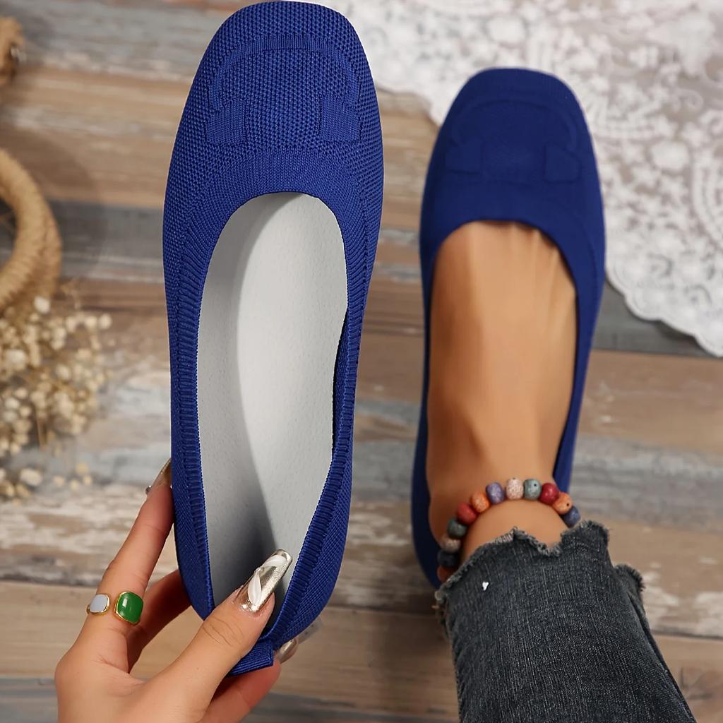 Женские туфли на плоской подошве, однотонные трикотажные офисные туфли, повседневные дышащие балетки из мягкой сетки, женские мокасины, Zapatos De Mujer