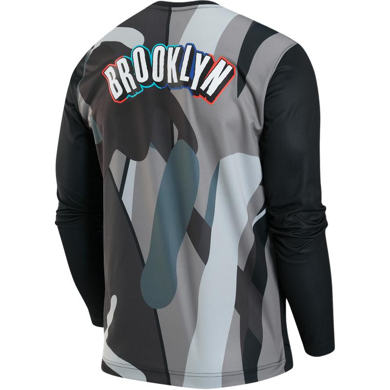 Nike Футболка X NBA Brooklyn Nets City Edition с цветными блоками и круглым вырезом, быстросохнущая, с длинным рукавом, мужские топы, черная FZ0082-010