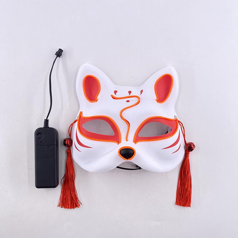 Halloween Luminous LED Mask Japanese Neon Cat Fox Face Cosplay Mask Glow In Dark Masquerade Adult Headgear Mask For Party