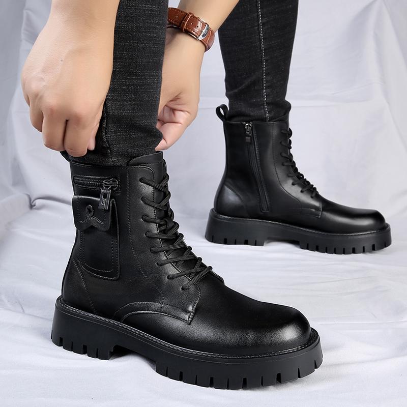 Fashion White Boots For Men New British Style Platform Motorcycle Boots Good Quality Casual Men’s High Top Leather Shoes Punk 2023