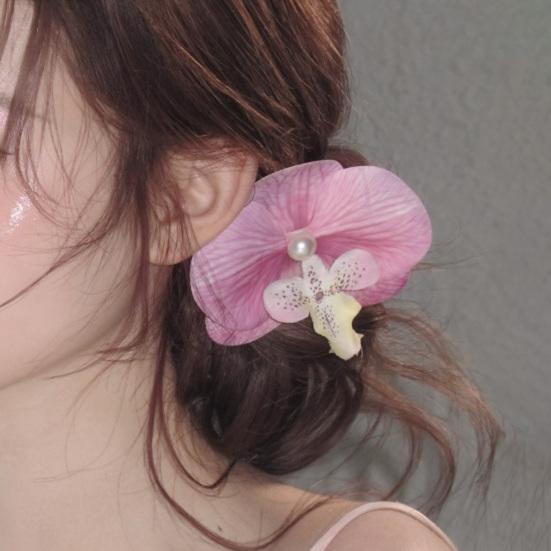 Artificial Moth Orchids Hair Clip Bohemia Hawaiian Faux Pearl Simulated Flower Duckbilled Clamp Hairpin Hair Barrette Women Hair Accessories Headwear