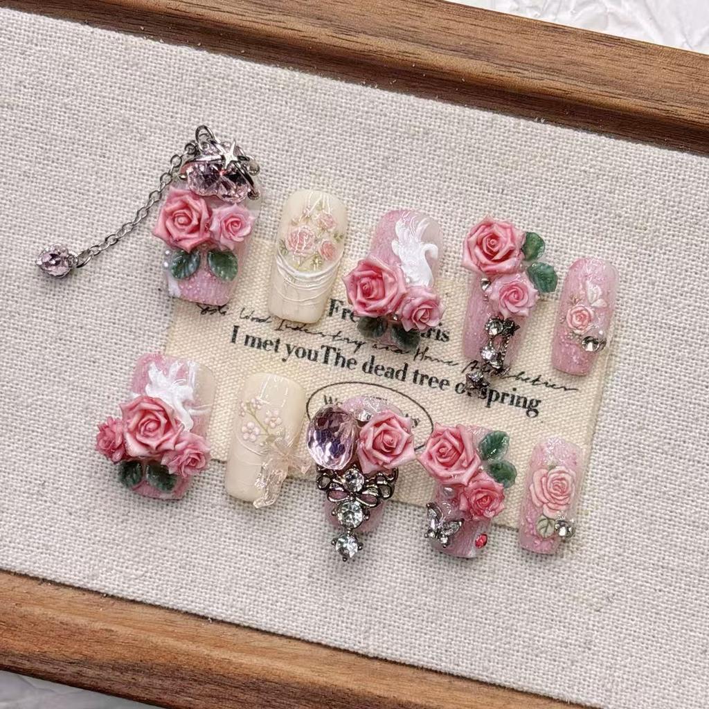 Квадратные накладные ногти миндалевидной формы, французский маникюр с 3D-дизайном, акриловые ногти с полным покрытием на клеевой основе, искусственные накладные ногти для женщин