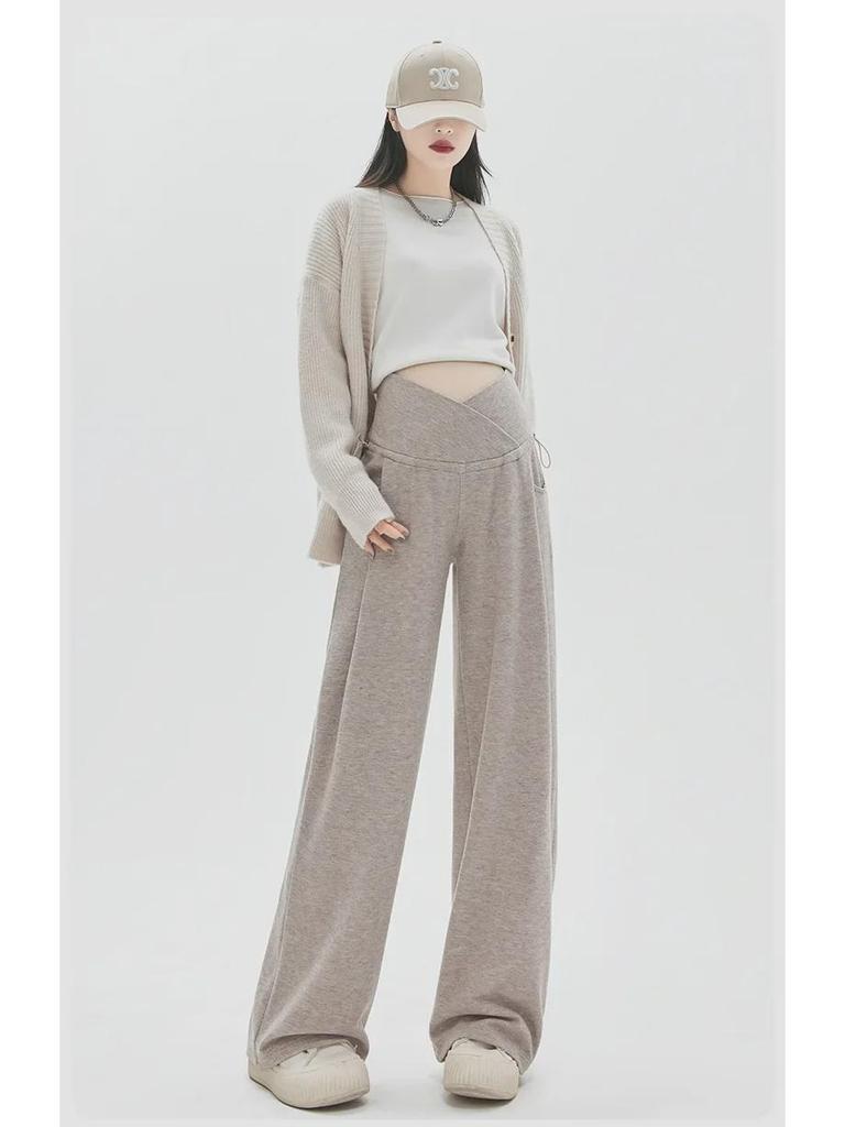 Корейские брюки для беременных с широкими штанинами: Поддержка живота, повседневный ретро-стиль, подходит для всех сезонов