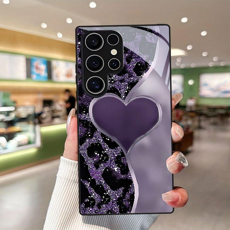 Чехол из закаленного стекла с узором в виде фиолетового сердца для Samsung Galaxy S26 S25 S24 S23 S22 S21 S20 fe/plus/ultra противоударный