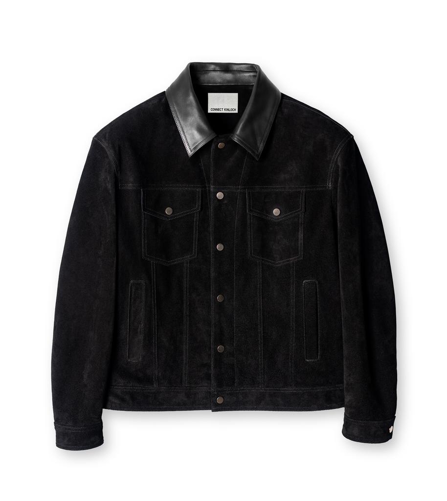 Connect Kinloch [Real Leather] Suede Trucker Jacket With Horsehide Accents [Black]