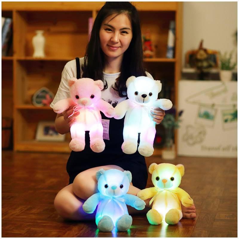 Led Light-up Teddy Bear Plush Toy With Bow Tie Design Long-haired Colorful Flashing Lights
