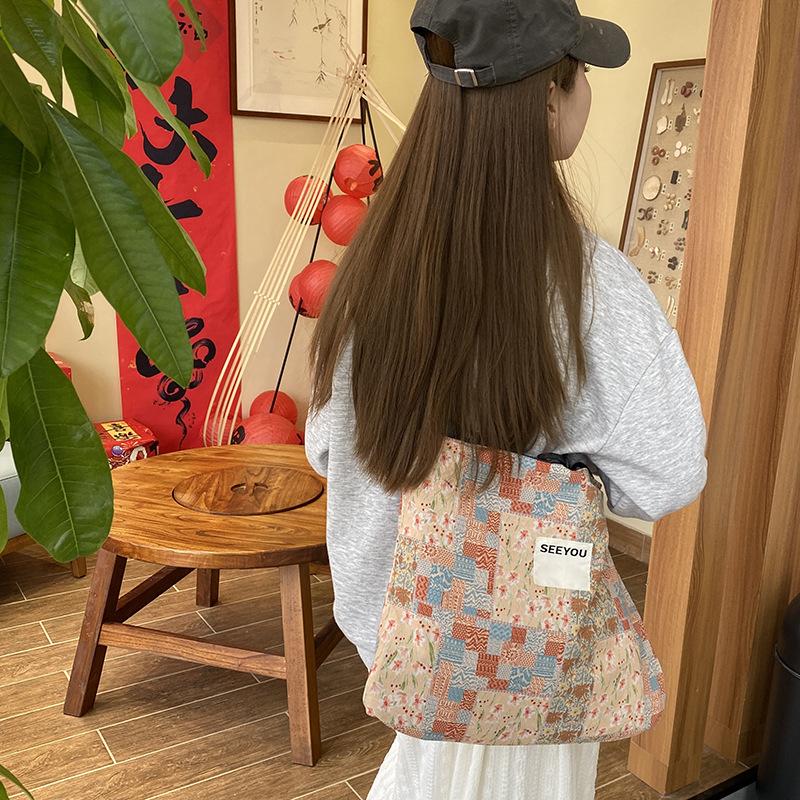Patchwork Vintage Women's Crossbody Bags Large Capacity Flower Ladies Shoulder Bag Double-sided Denim Female Travel Tote Handbag
