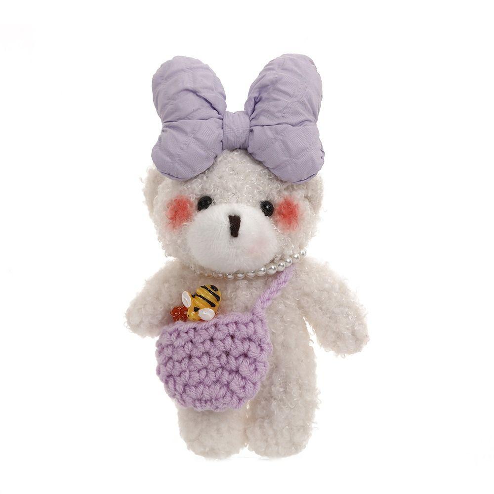 Furry Bear Plush Toys Pendant Bag Accessories Soft Plush Bear Toy Bowknot Bear Keychain Gift