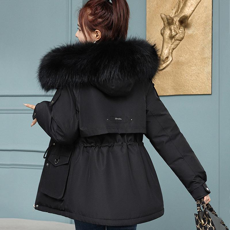 Autumn and Winter Women's Clothing with Thick Velvet, Overcoming The Big Fur Collar,Slimming and Slimming Cotton Jacket,Fashionable Casual Down Jacket