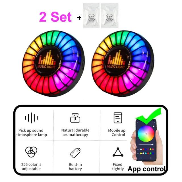 24 светодиодных ламп RGB Sound Control Voice Rhythm Ambient Pickup Lamp для автомобильного диффузора, вентиляционного зажима, освежителей воздуха, ароматизаторов, управление через приложение