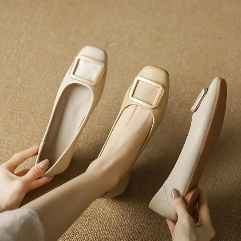 2024 Новые однотонные женские туфли без застежек с закрытым носком и квадратным носком, удобные весенне-осенние профессиональные женские туфли