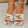 Модная обувь для женщин 2024 года, горячая распродажа, женские тапочки с квадратным носком, летние тапочки с открытым носком и цепочкой, однотонные, повседневные, пляжные, большого размера