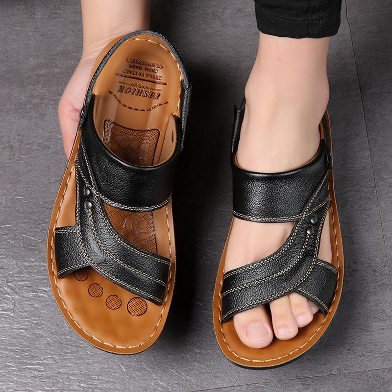 Новые модные винтажные мужские туфли из коровьей кожи с массажной подошвой, мягкие дышащие повседневные туфли на плоской подошве, летние пляжные сандалии, тапочки, шлепанцы