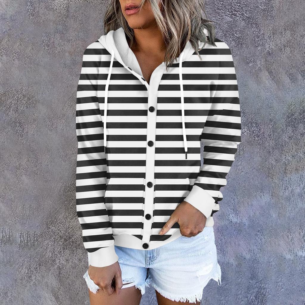 Женская толстовка с капюшоном, полосатый принт, длинные рукава, свободная спортивная куртка с капюшоном